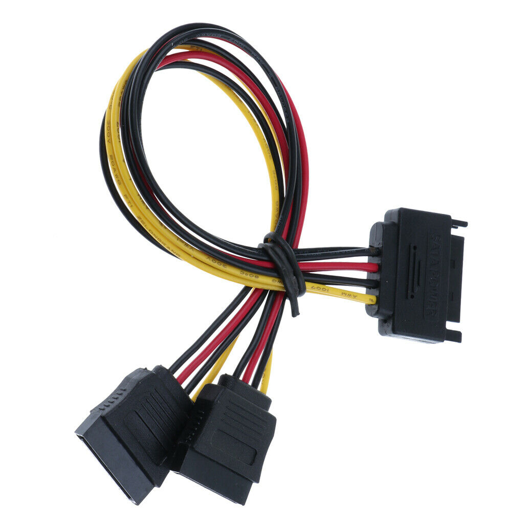 15 Pin SATA Male to Dual Female Power Adapter Extender Extension Cable