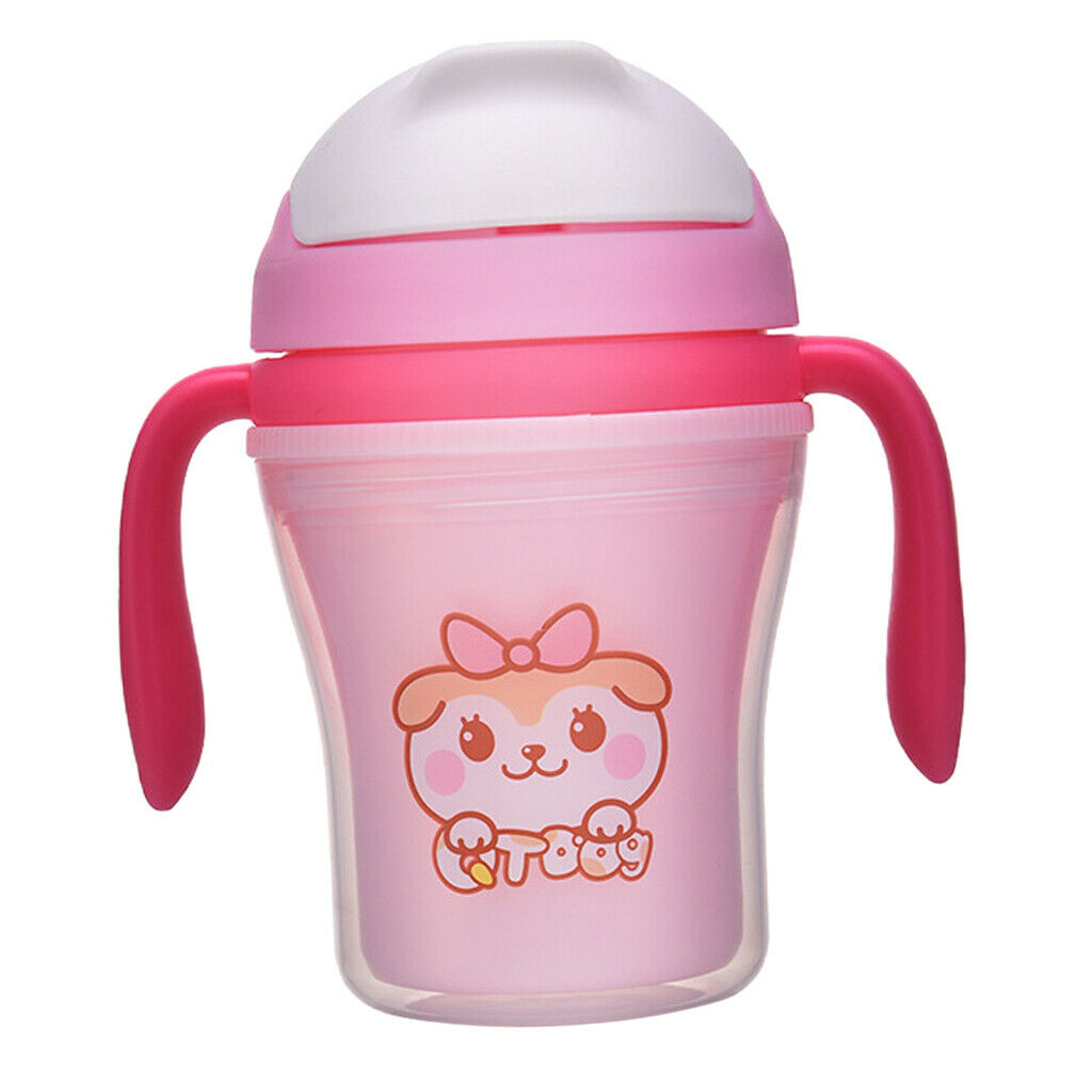 Baby Straw Sippy Cups Drink Bottle Toddler Training 180ML Pink with Handles