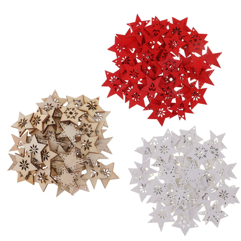 150Pcs Wood Star Shapes Snowflake Wooden Pieces Embellishment Christmas Decors