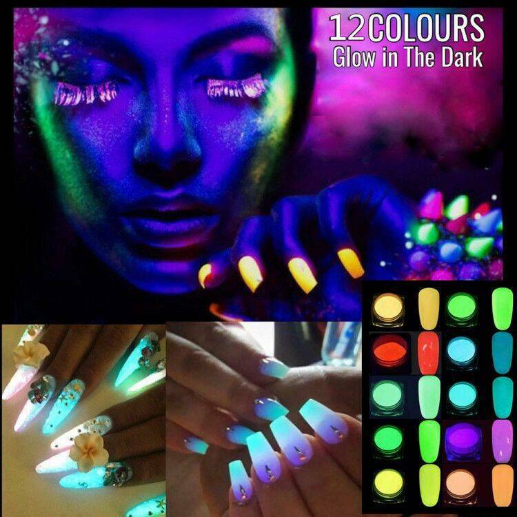 12 Colors/Set Acrylic Fluorescent Powder Glow In the Dark Manicure Nail Pigment