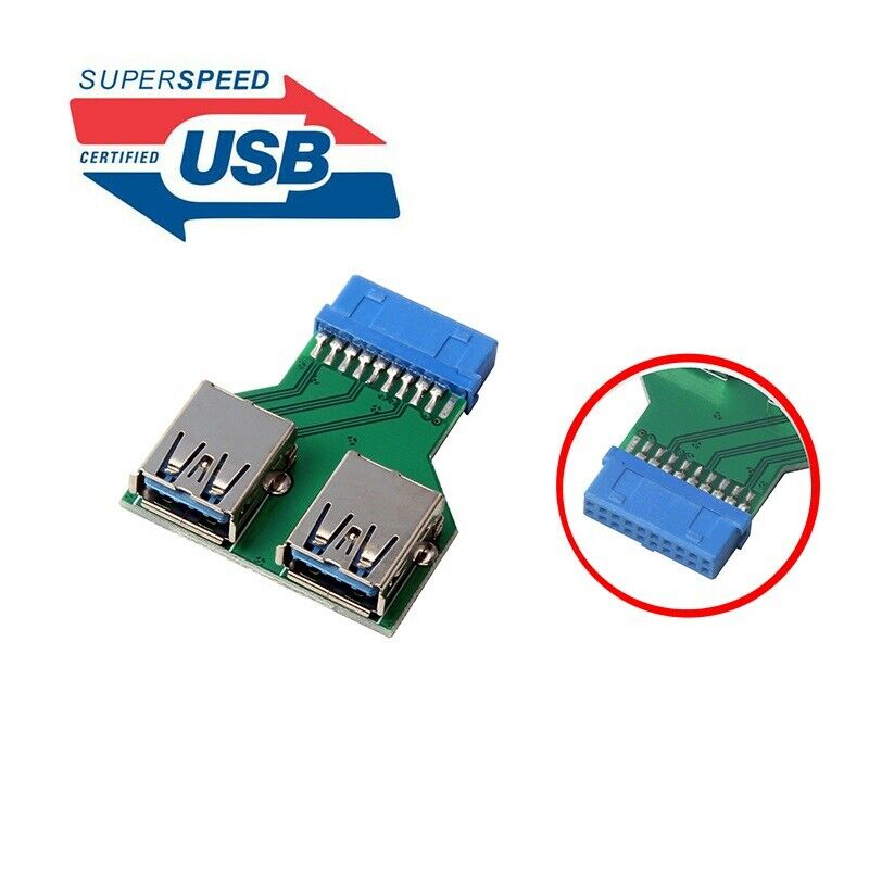 2 Ports Dual USB 3.0 A Female to Asus Motherboard 20 Pin Header Female Adapter