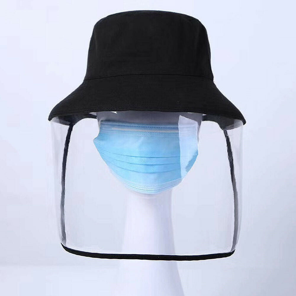 Black Cotton Bucket Hat Splash Proof Full Face Protection PVC Shield Anti-saliva
