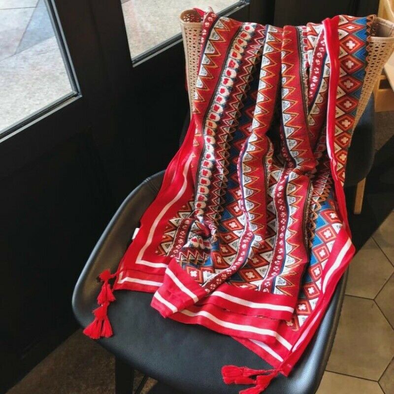 Ladies Boho Scarves Shawl Wrap Bohemian Ethnic Tassel Fringe Beach Towel Red