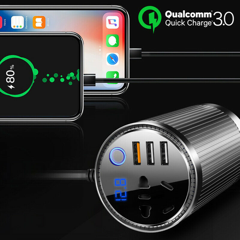 12V / 24V to 220V Inverter Socket Digital Power Converter USB Fast Charge Ports