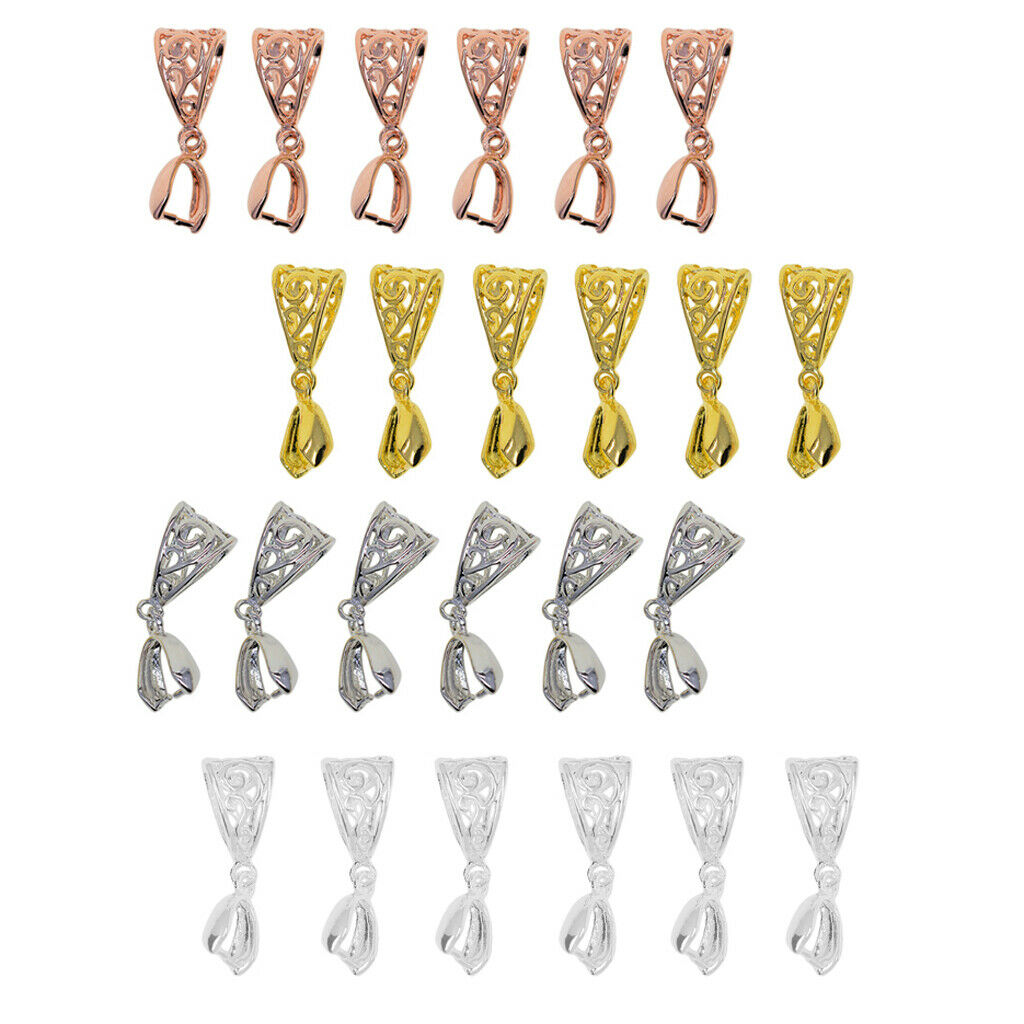 24 Sets Metal Filigree Pinch Bail, Pendant Connector, Dangle Charm Clasp Clip