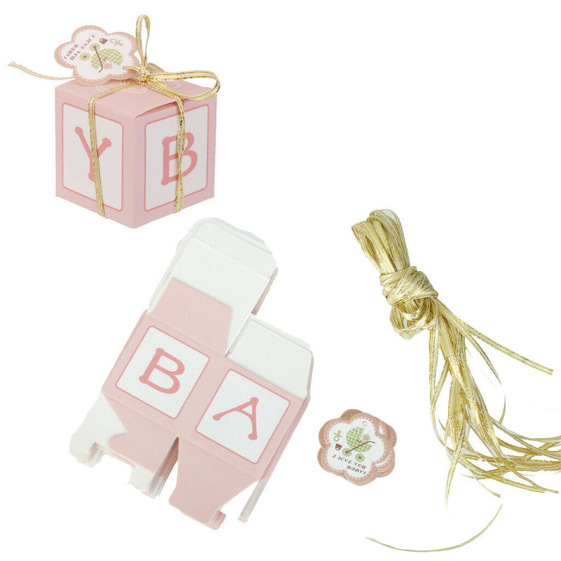 Patterned Ribbon Paper Box Boy Party Favor Gifts Candy Packing Boxes Pink