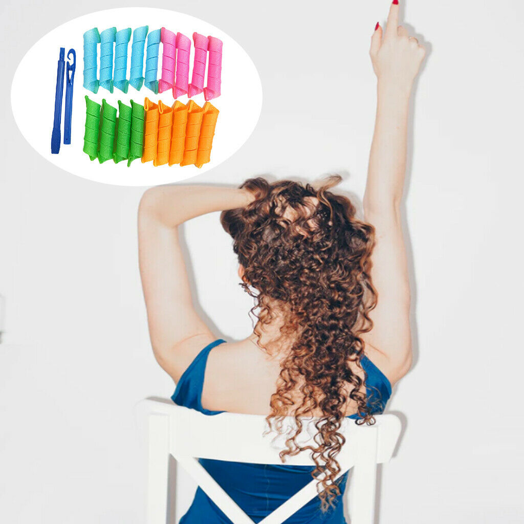 18x Hair Curlers Spiral Curls DIY Styling Kit for Women Girls Mixed Color