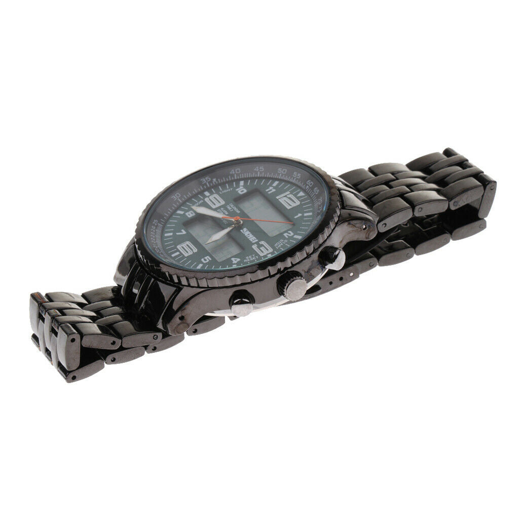 Mens Multifunctional Analog-Digital Chronograph Metal Strap Wristwatch Blue