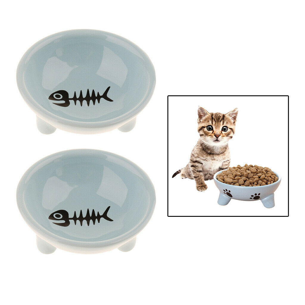 2Pcs Pet Dog Ceramic Food Bowl Feeder Container 3-Legged Feeding Bowls