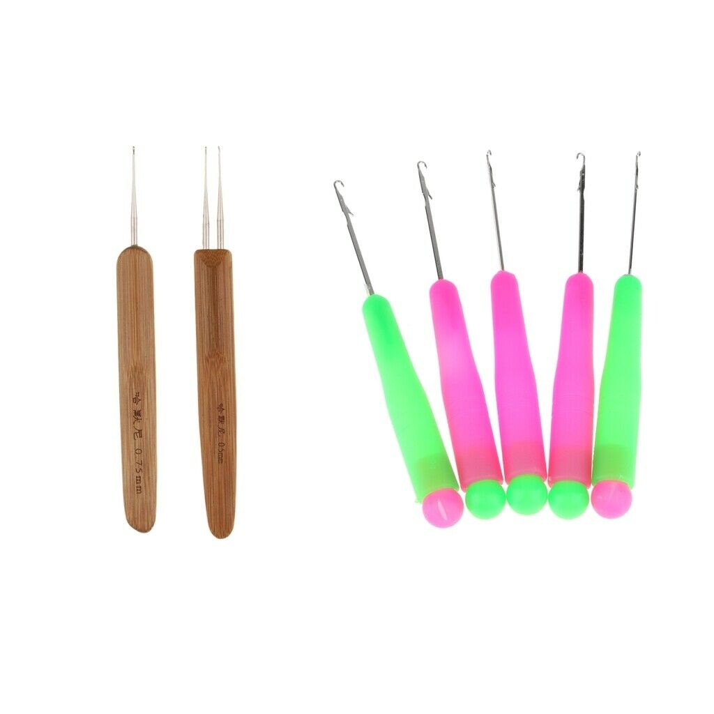 7x Plastic Bamboo Hair Weaving Crochet Latch Needles Hooks Dreadlock Tools