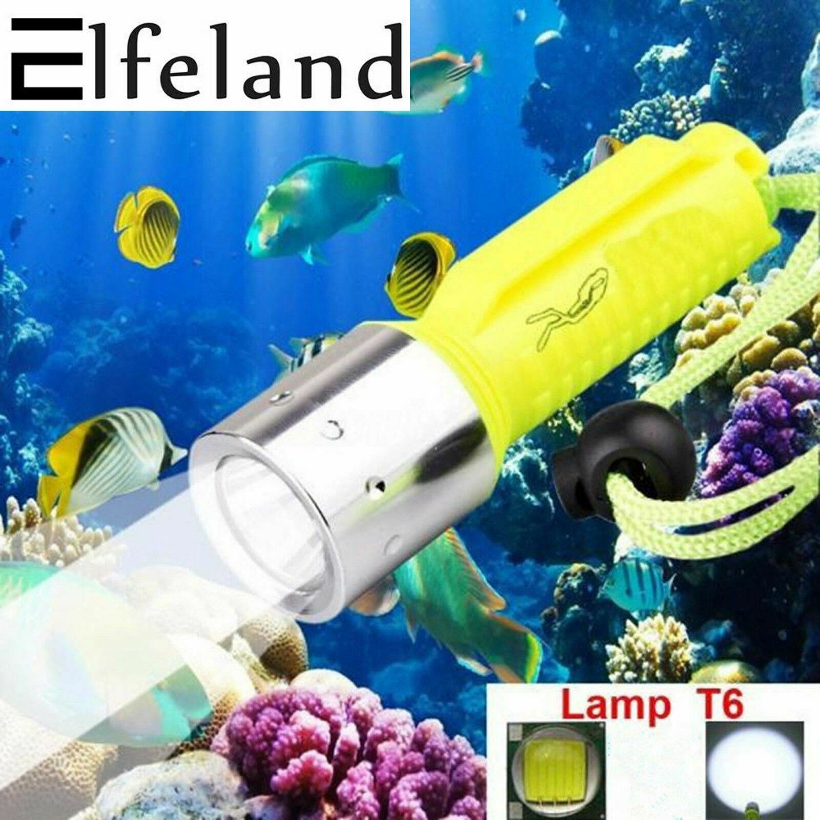 Elfeland T6 1600LM Waterproof 50M Ultra Bright Diving LED Torch Light Flashlight