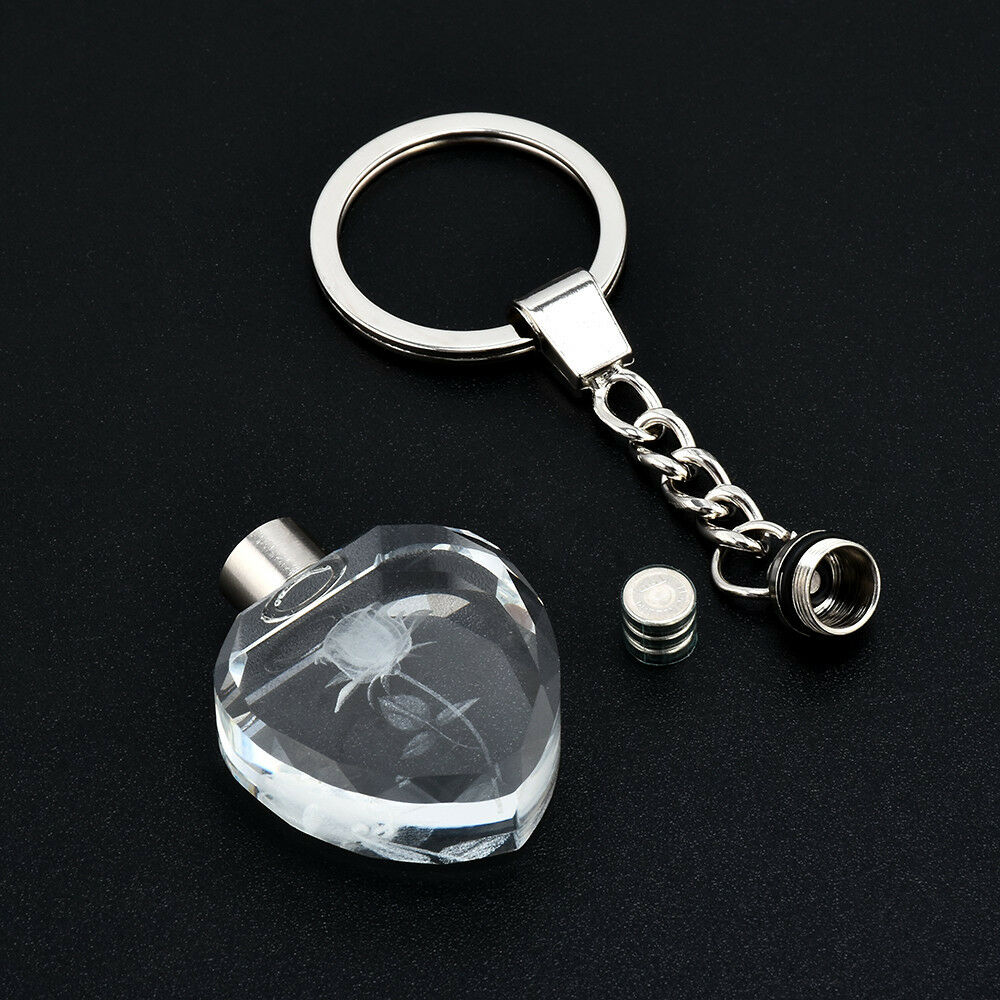 Novelty Fairy Crystal Rose LED Light Keychain Love Heart Key Chain Ring Keyring