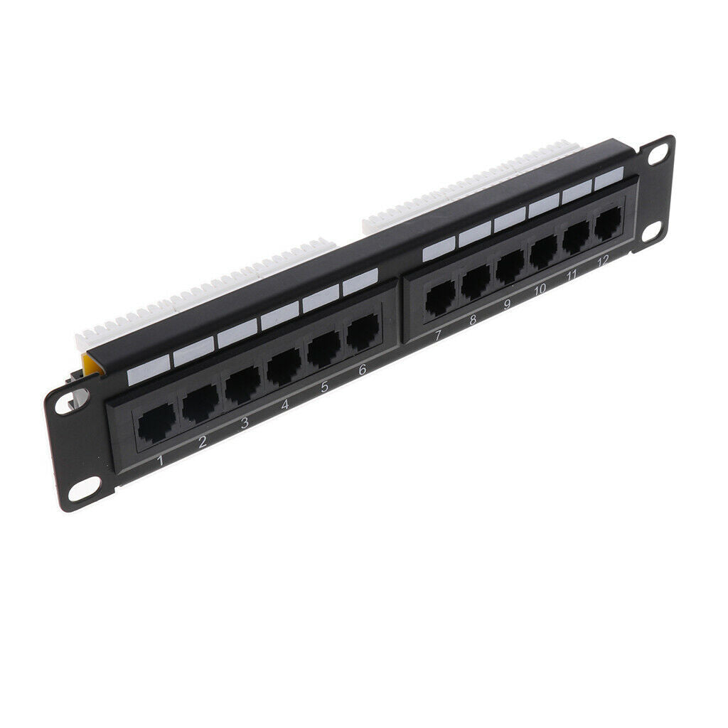 12-Port Patch Panel Cat5e UTP Black Wall Mountable Table Mounting 8x