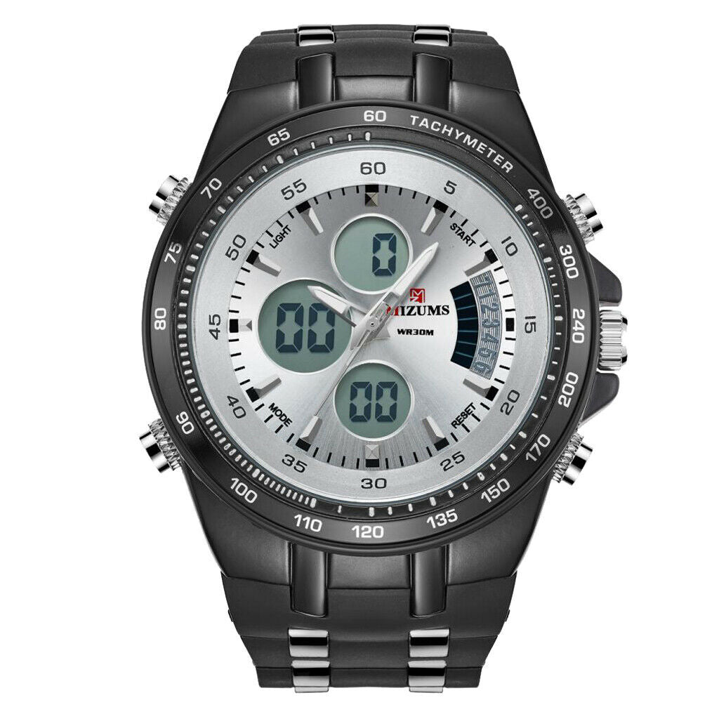 Double Movement Sports Watch Waterproof Large Dial Quartz Wristwatch White