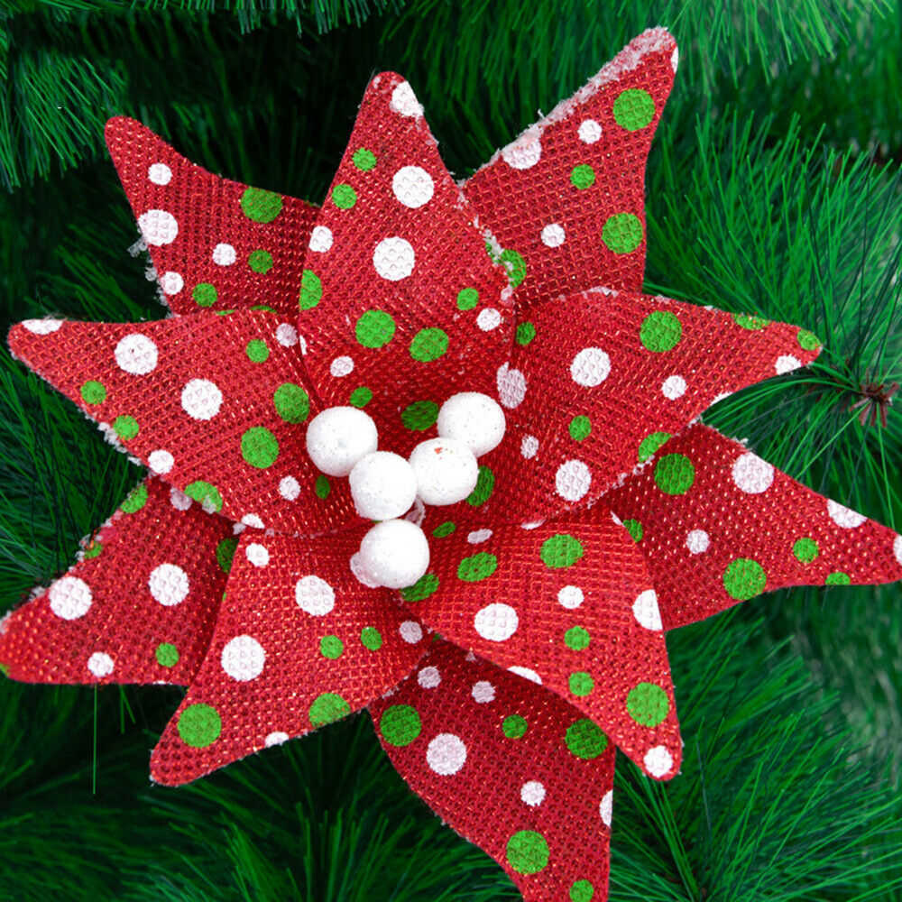 1PC 21cm Simulation Christmas Flower Red Dot Printing Wedding Xmas Party Decor