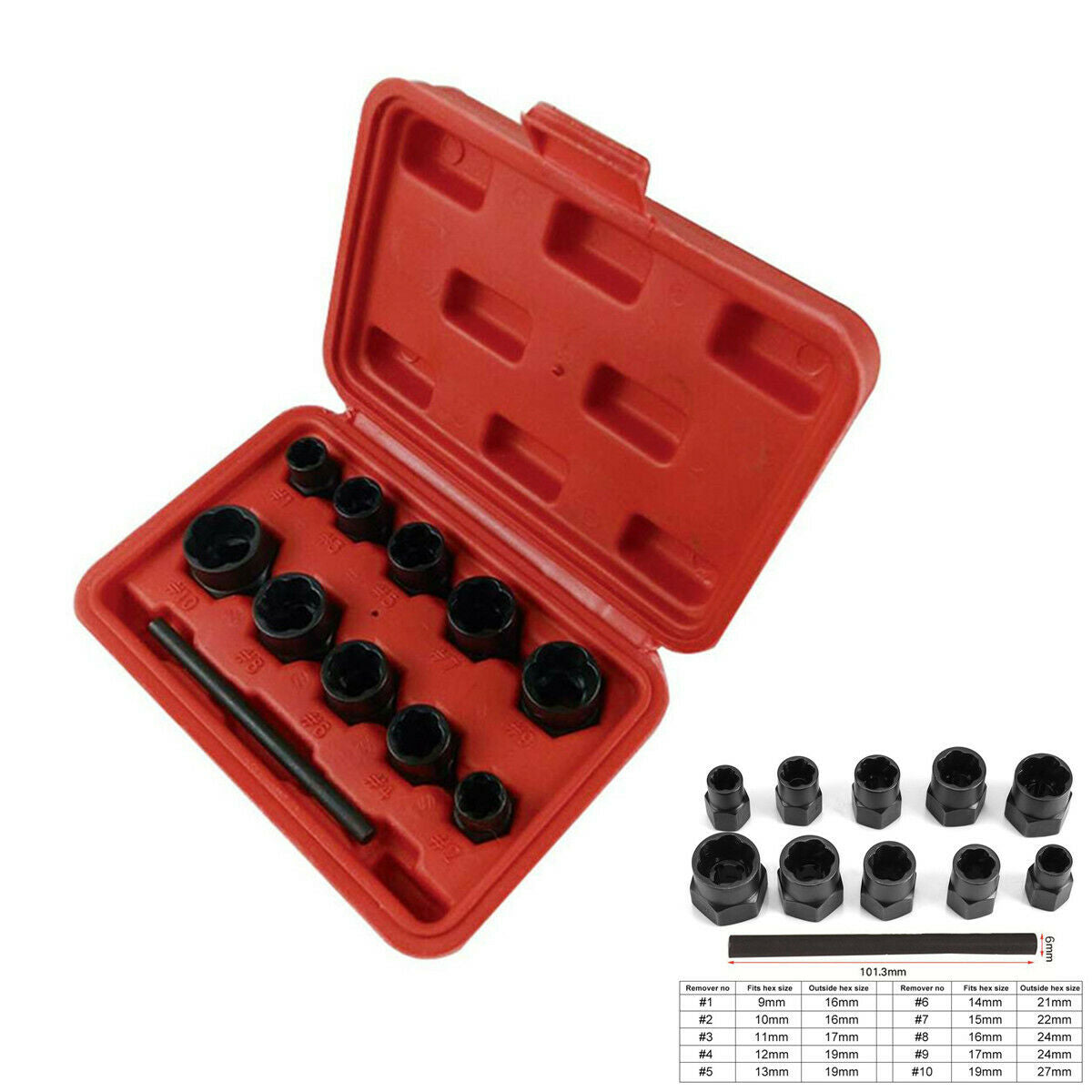 11Pcs Damaged Nut Bolt Remover Stud Extractor Set Broken Bolt Removal Hand Tools
