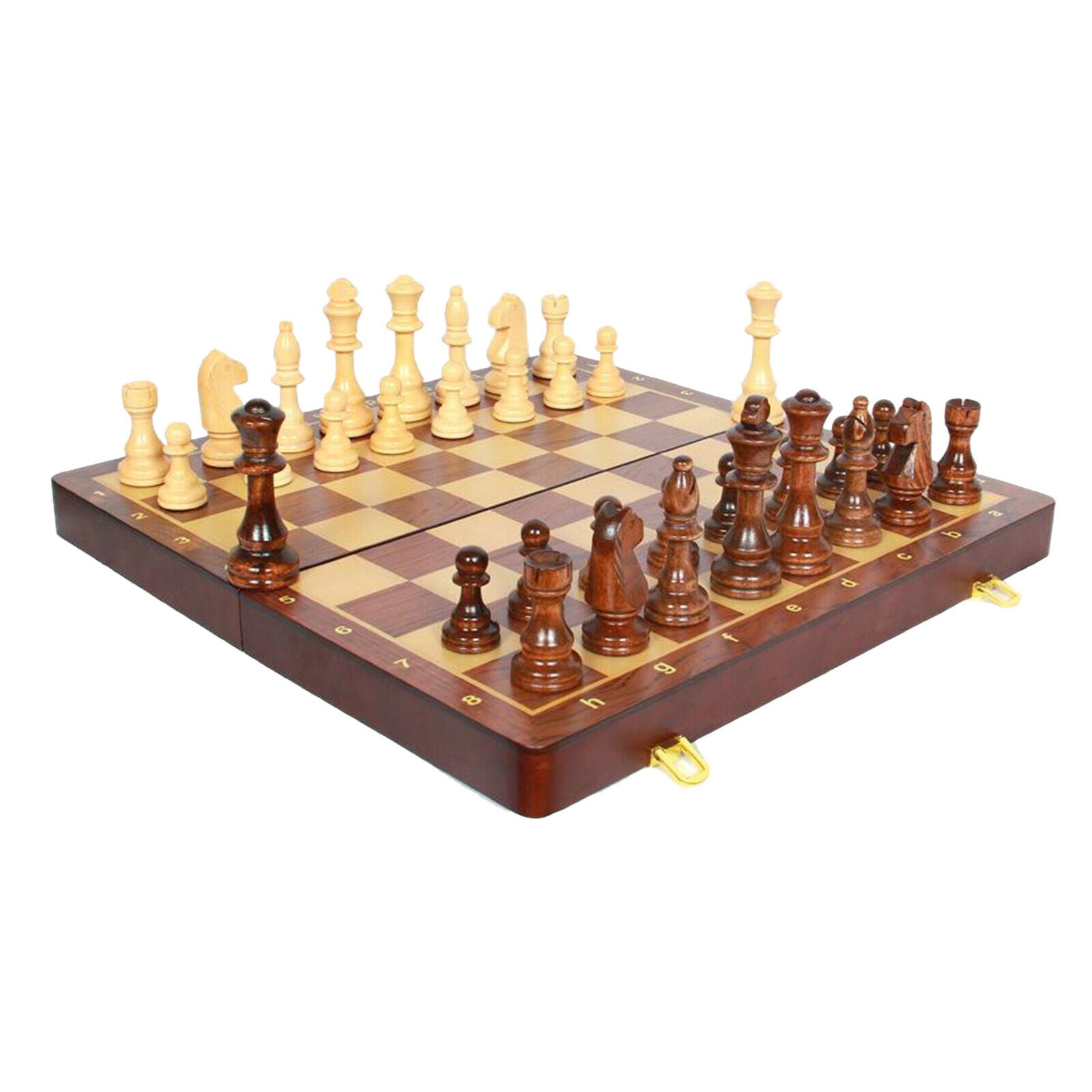 Chess Set Wood Travel Folding Storage Board Rosewood Finish Handcrafted