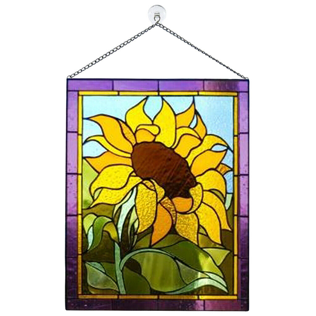 2pcs Stained Glass Rectangle Window Panel Handcrafted Pendant 8x6 Inches