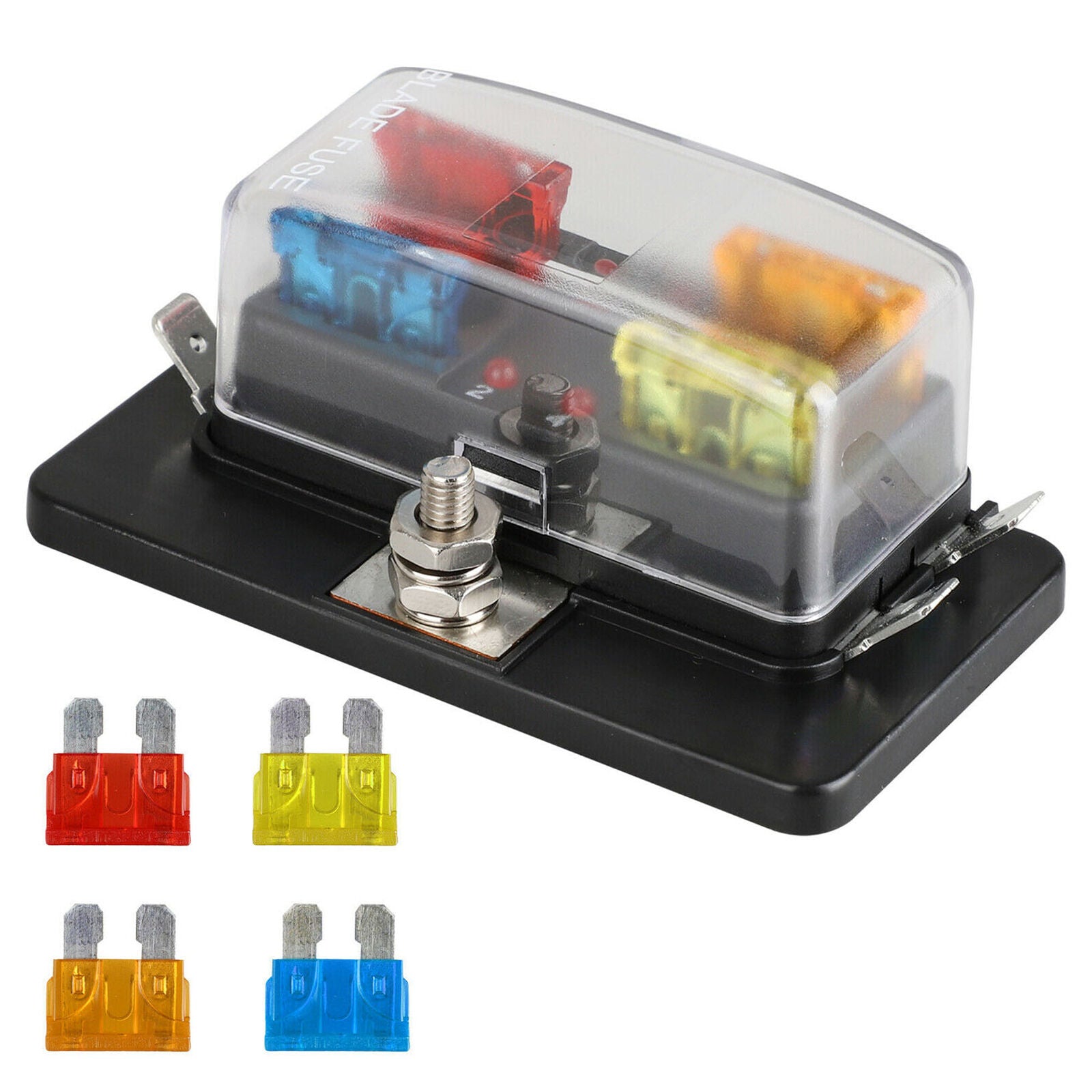 4Way 12V 24V Auto Car Power Distribution Blade Fuse Holder Box Block Panel Board