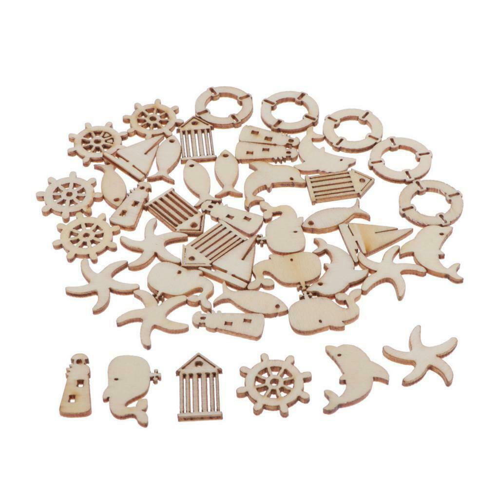 Pack of 100 Wooden Sea Series Embellishments for Wedding Christmas Ornaments DIY