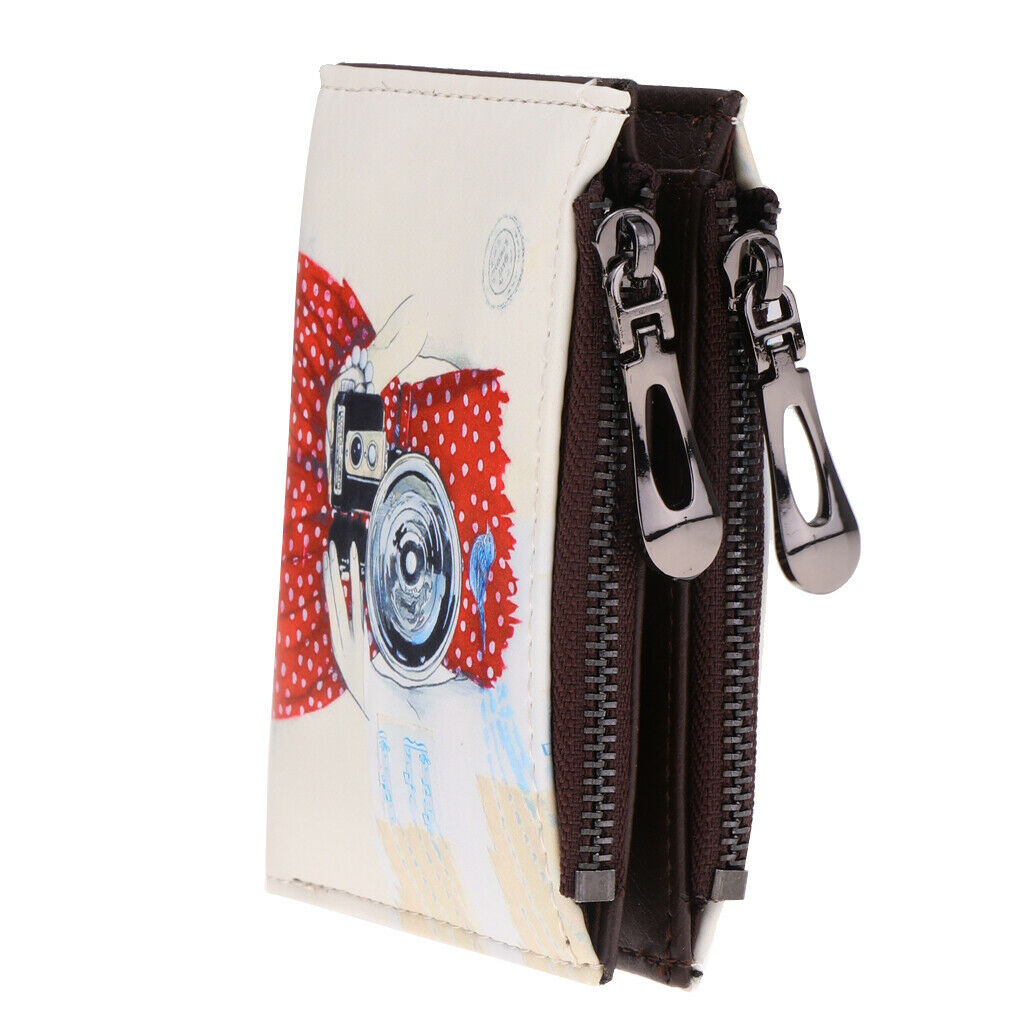 Women Girls PU Leather Purse Cartoon Clutch Coin Bag Bifold Wallet Camera