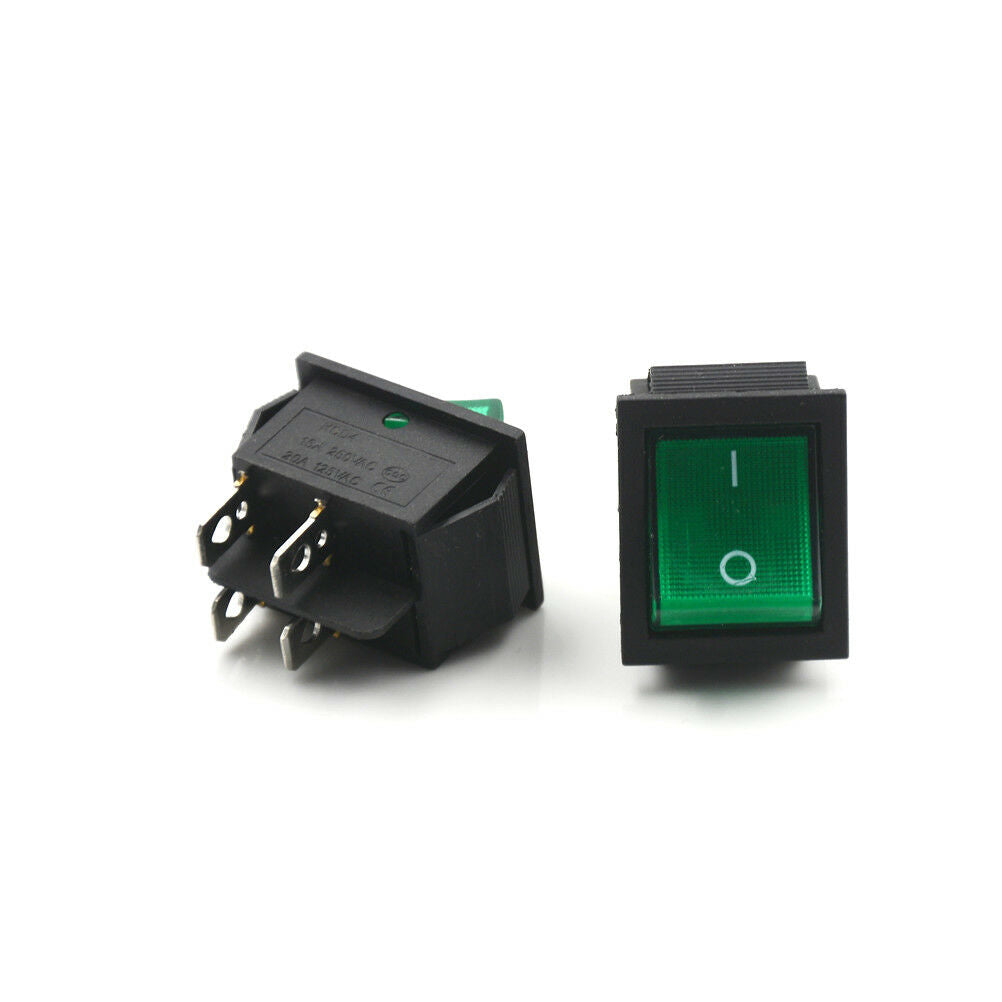 5PCS Green Lamp 4 Pin ON/OFF 2 Position DPST Rocker Switch 16A/250V KCD4-.l8
