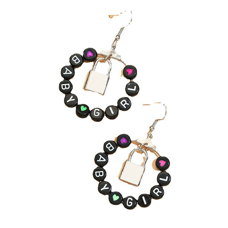 Punk Hip-hop Big Circle Hoop Earrings Babygirl Letter Lock Earrings Jewel.l8