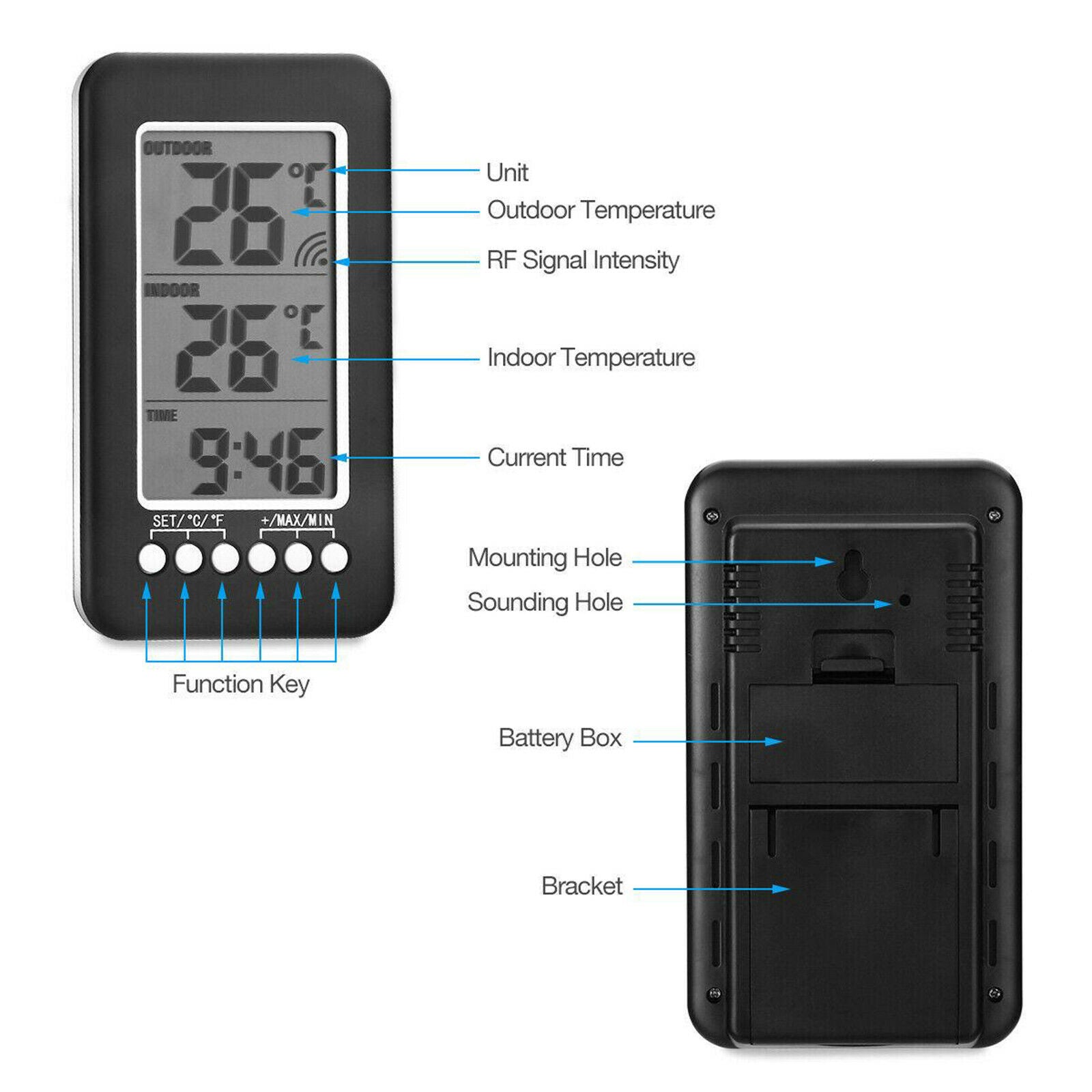 Digital Indoor/Outdoor Thermometer Smart Clock Temperature Testing Tool