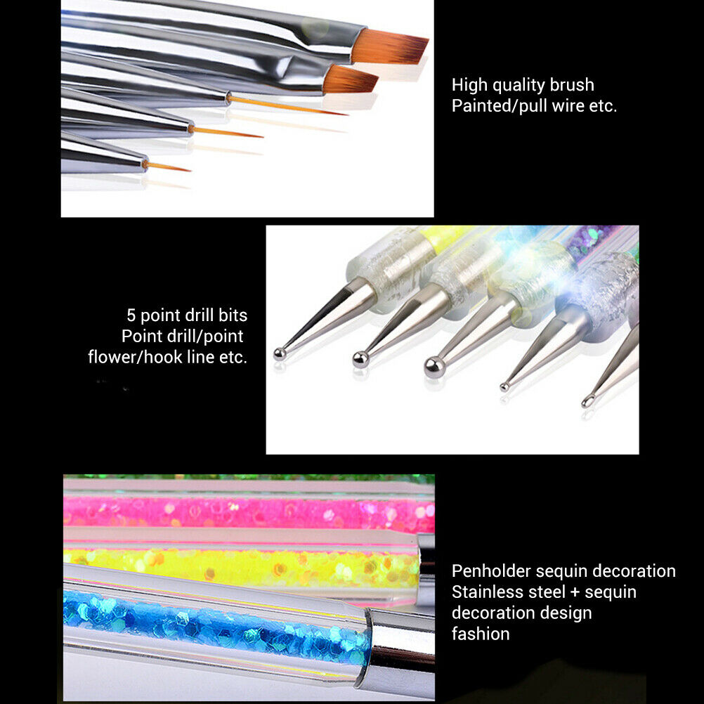 5Pcs DIY Nail Art Brush Liner Brushes Pens Double Head Dotting Nail Art Tools