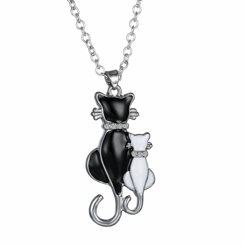 White & Black Mom & Child Cats Pendant Necklace Fashion Women Charm Gift