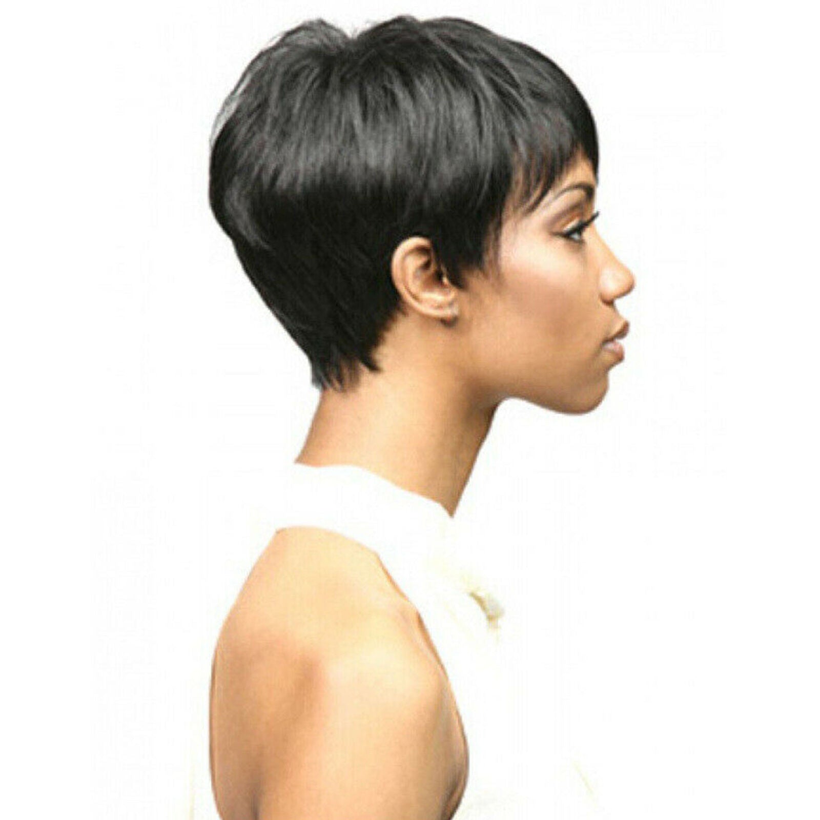 Women's Black Wig Short Straight Synthetic Hair w/Lace Natural Fashion Looking