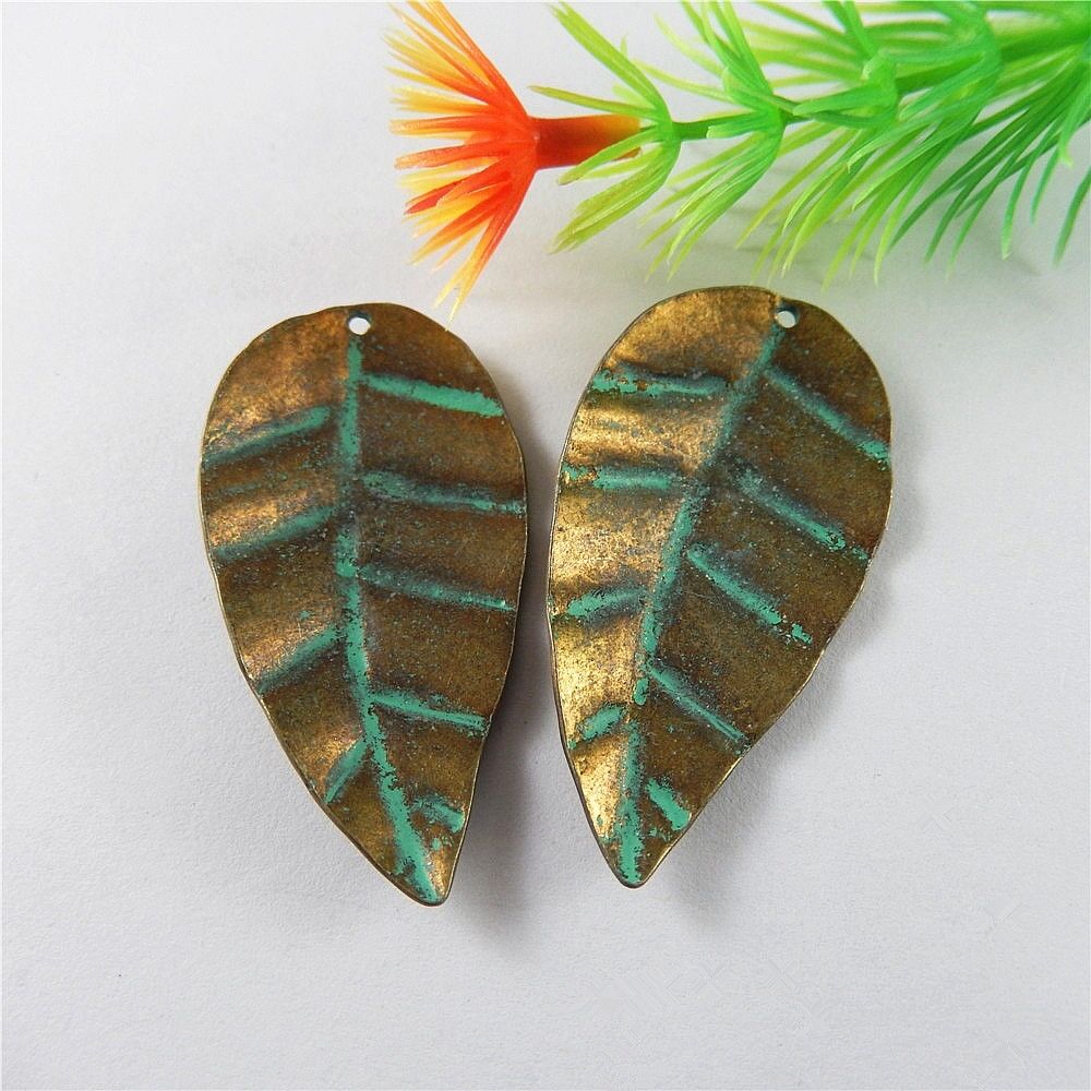 10 pcs Retro Alloy Leaf Charm Patina Pendant Earring Jewelry Making 46*24*2mm