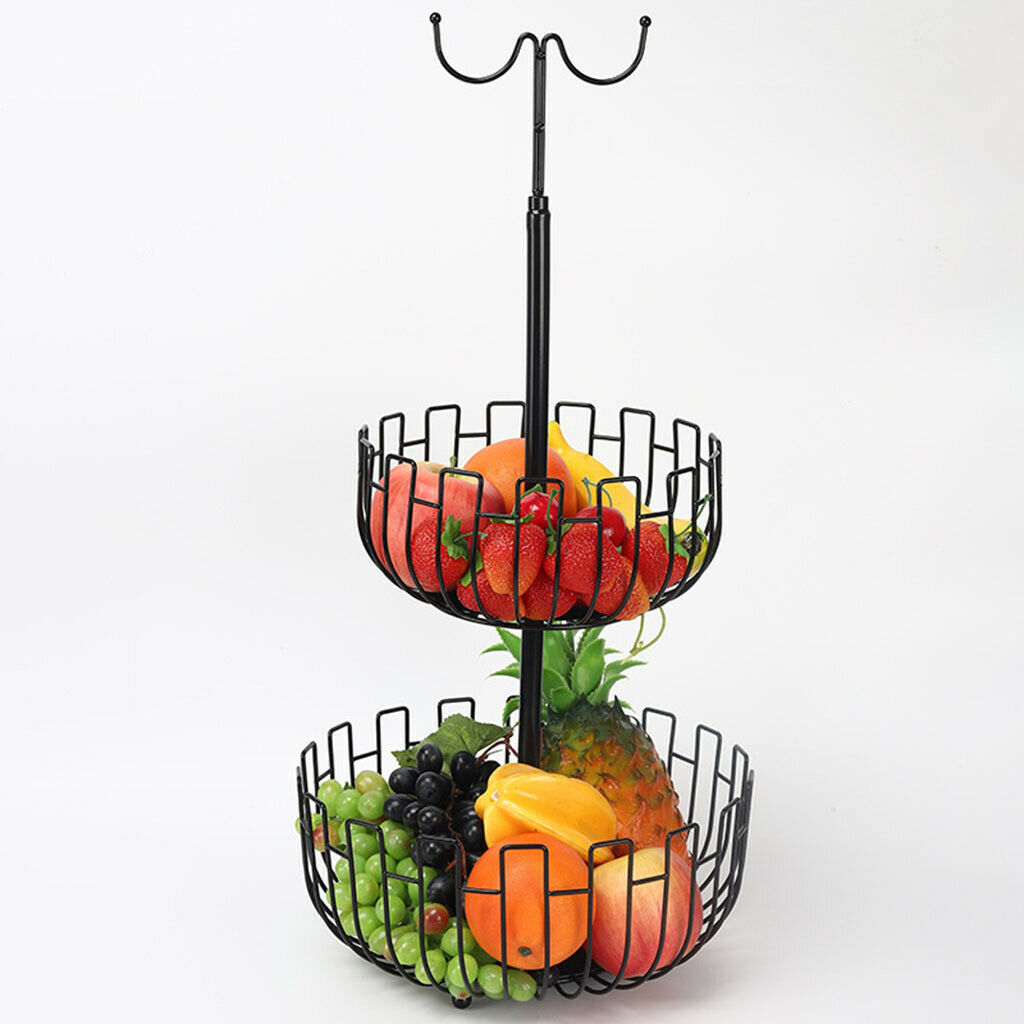 Iron Wire 2 Tier Hanging Fruit Basket Holder Kitchen Storage Rack Heavy Duty
