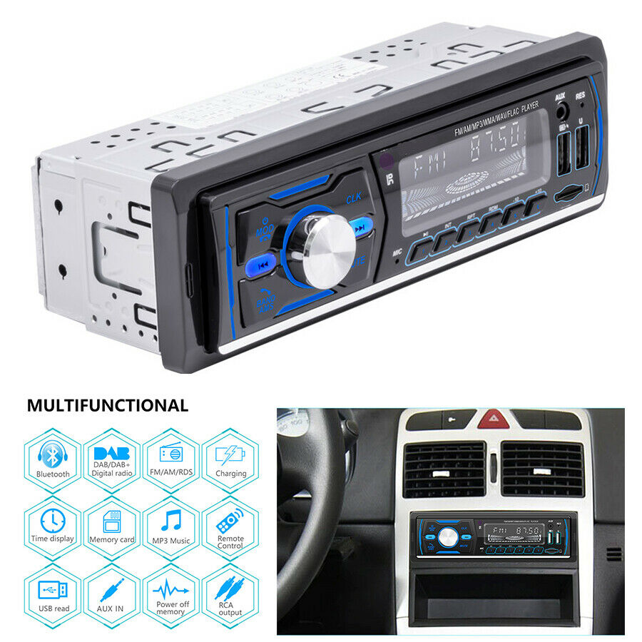 Car 1DIN Radio FM AM RDS Audio MP3 Player Support USB TF Bluetooth Built-in DAB+