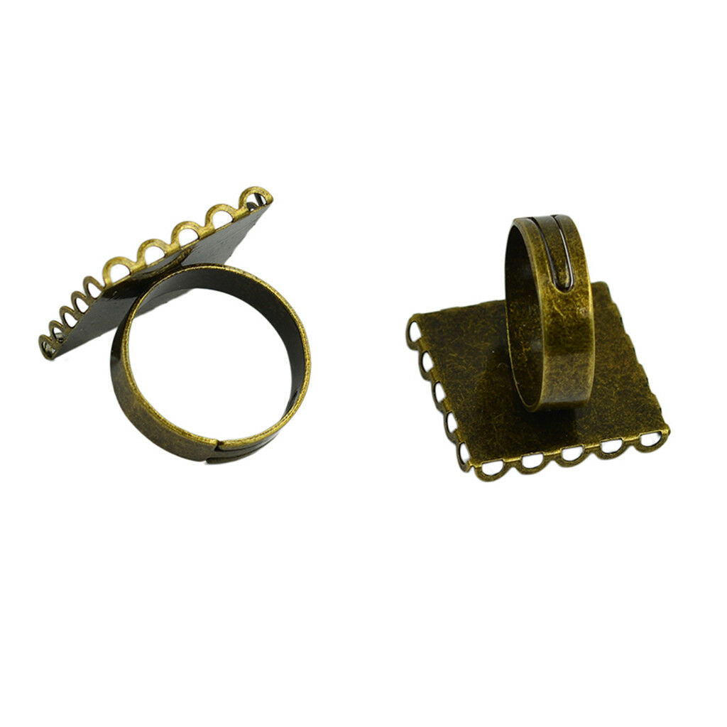 10pcs Cabochon Setting Rings Adjustable Bronze Plated Fit 20mm Square Bezels