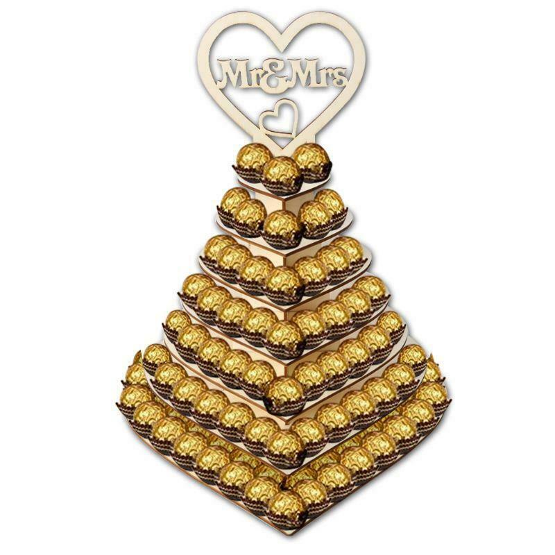 7 Tiers Heart Shape Personalised Mr & Mrs Rocher Pyramid Wedding Chocolate Candy