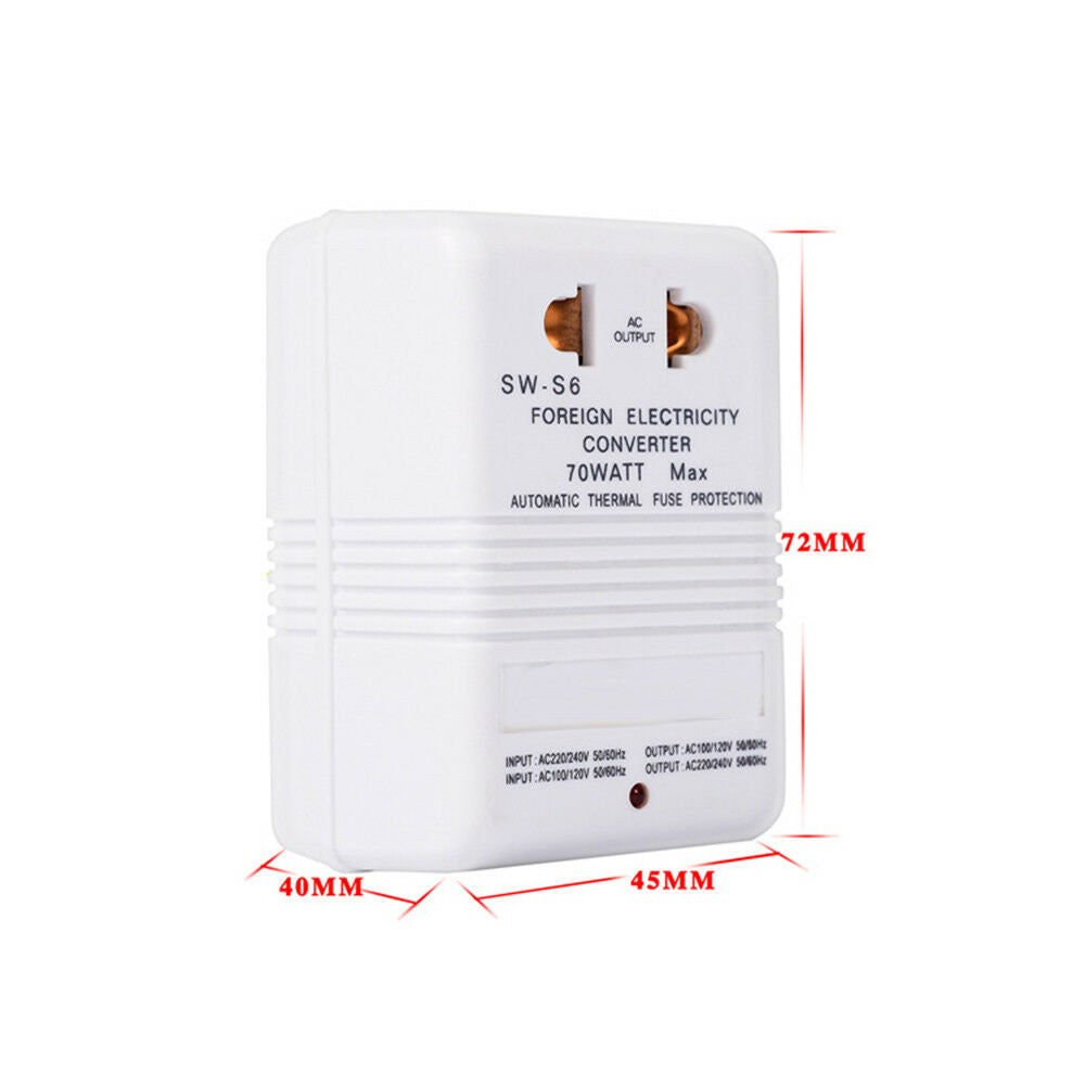 White 110V to 220V Step-Up & Down Voltage Converter 70W Watt Transformer Travel