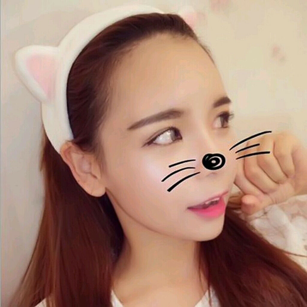 2x Cat Ear Hairband Elastic Hair Wrap Face Wash Shower Makeup Snood Headband