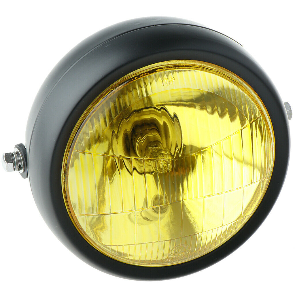 Retro Shell Motorcycle Clear Lens Headlight with Trim Ring Black+Golden