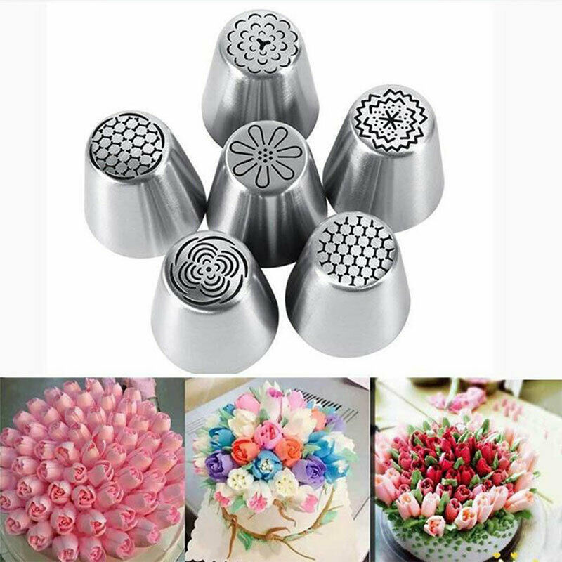 6Pcs/Set Russian Tulip Icing Piping Nozzles Stainless Steel Pastry Cake T.l8