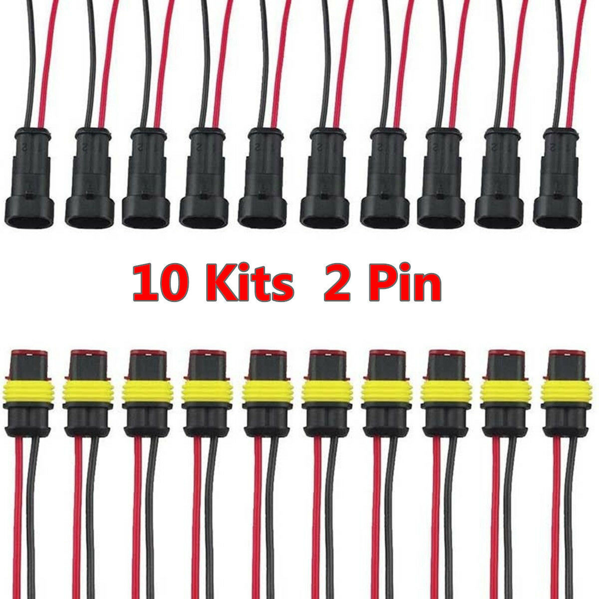 10kit 2Pin Way Car Waterproof Seal Electrical Cable Connector Plug with Wire AWG