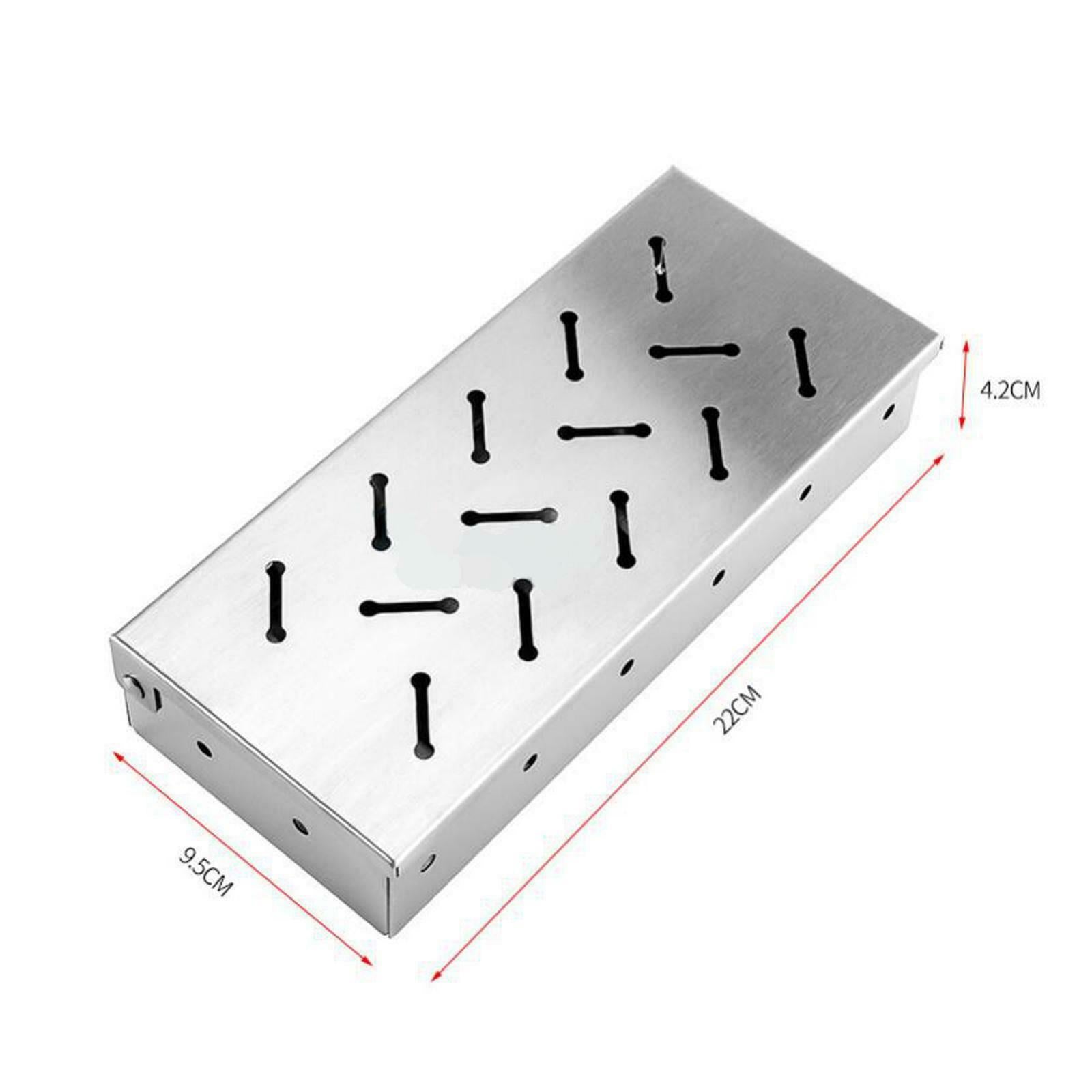 Stainless Steel Smoker Box Charcoal Gas Grill Hinged Lid for Meat Smoking