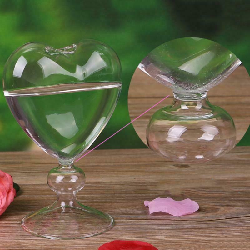 Heart Shape Glass Flower Pot Desktop Standing Vase Planter Container Home Decor