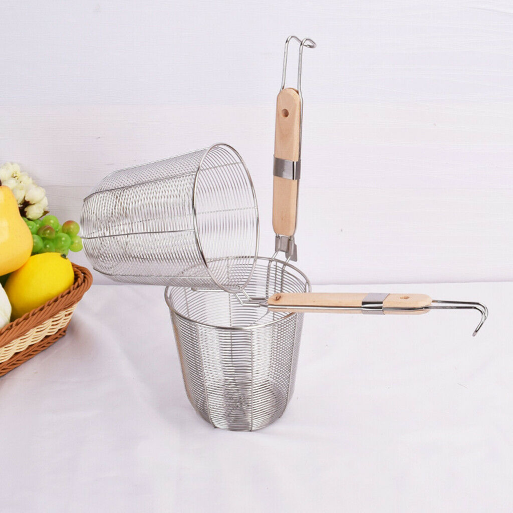 2x Kitchen Noodle Strainers with Hook, Stainless Steel, Deep Fry Basket  S+M