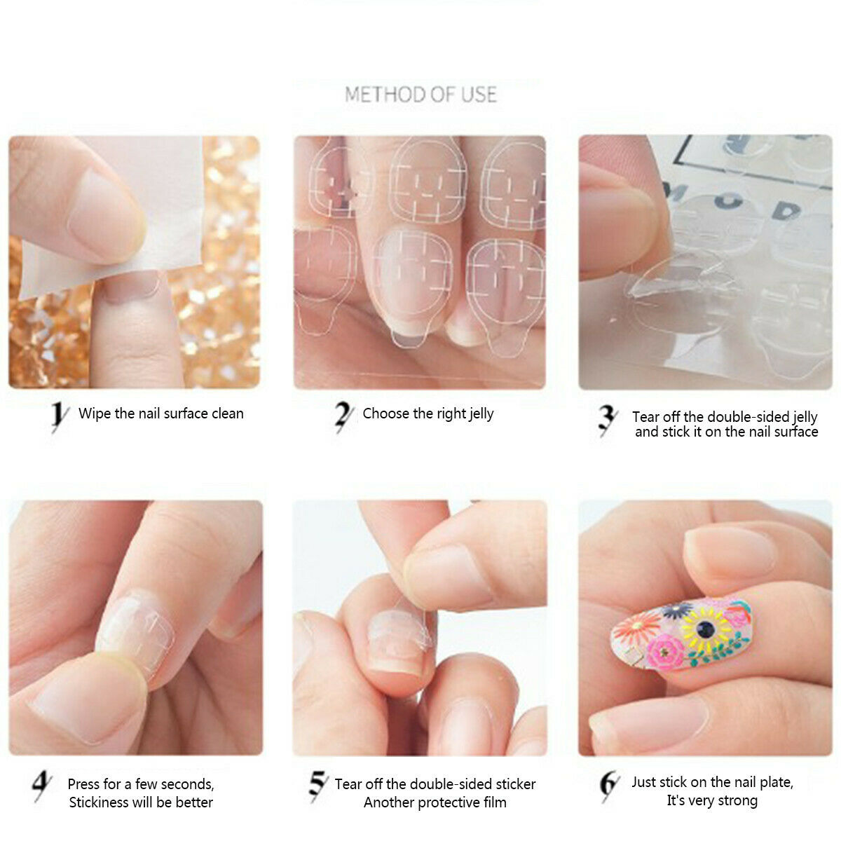 10 Sheets 240/Tips Double Sided False Nail Art Adhesive Tape Glue Stickers Tools