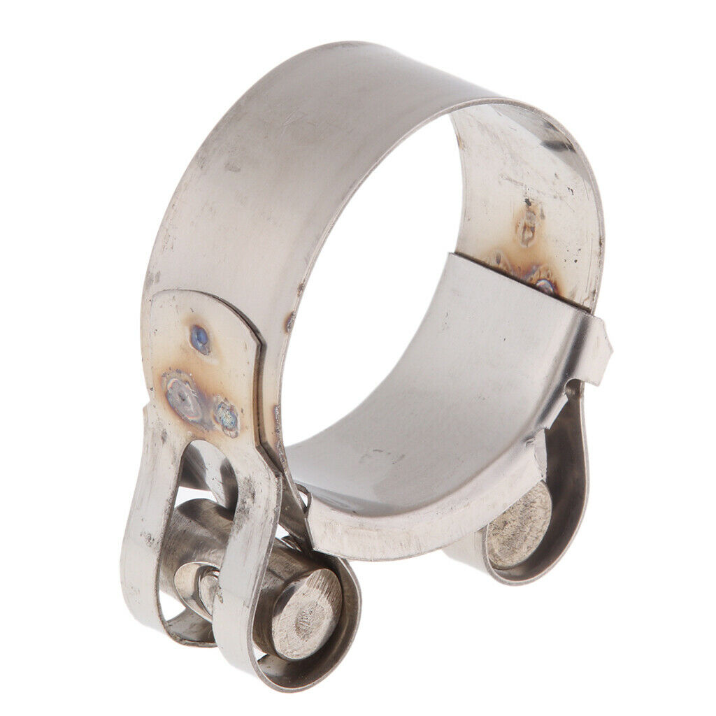 2pc Stainless Steel Motorcycle Exhaust Silencer Link Pipe Hose Clamp 44-47mm