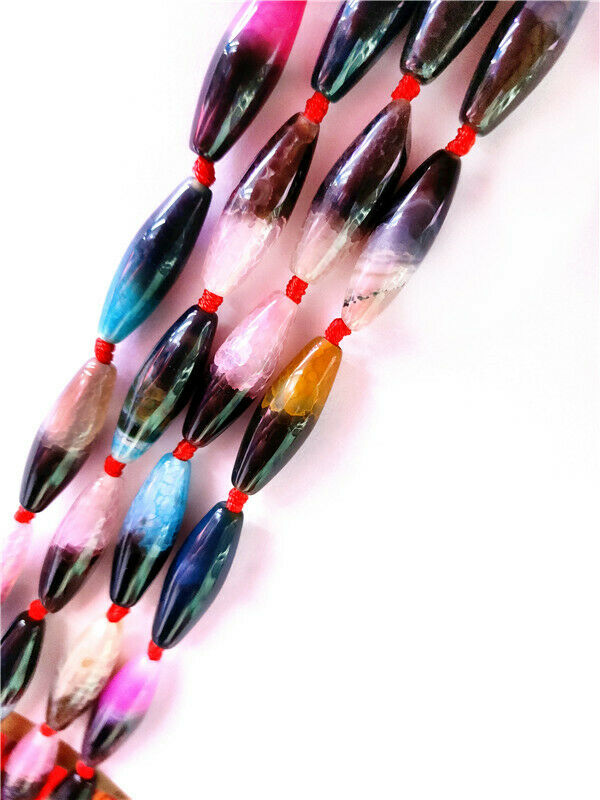 1 Strand 30x10mm Colorful Dragon Veins Agate Olive Loose Beads 15.5inch HH8551