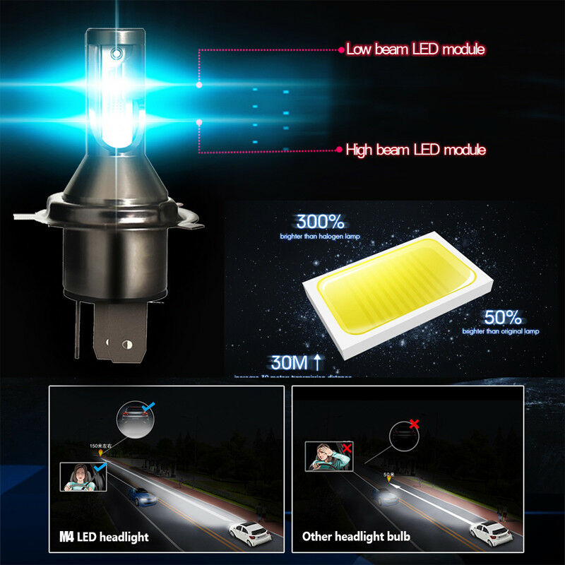 2PCS H4 Hi/Lo LED Headlight Headlamp 26000LM 6000K 110W Kit Conversion Bulbs