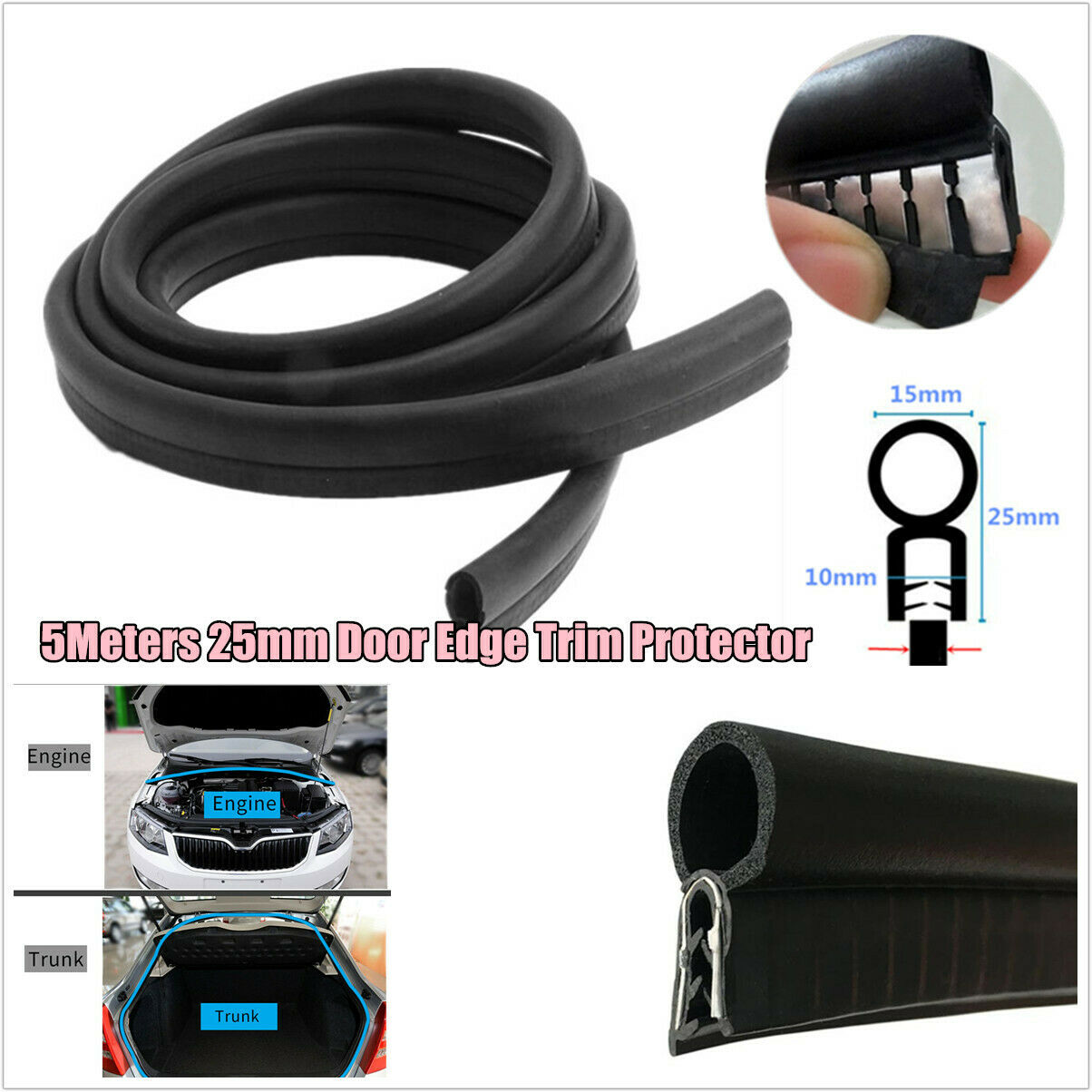 5M 25mm Door Edge Trim Protector Guard Hardwearing Ship Dustproof  Seal Strip