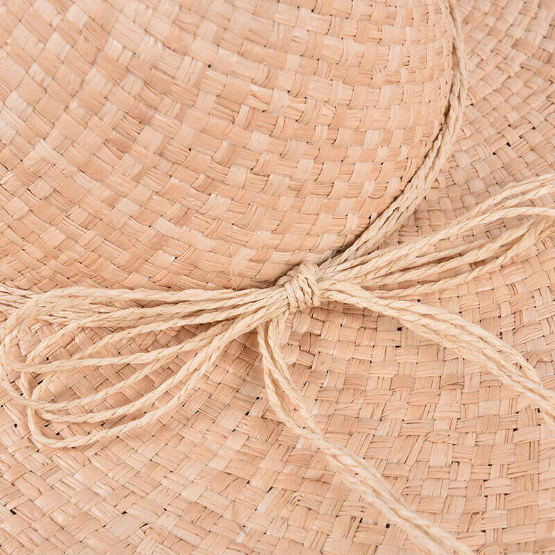 Women Straw Sun Hats Large Wide Brim Natural Raffia Panama Beach Caps Holi_DD
